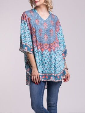 NEW Tolani Collection Boho Aztec Floral Kaftan Modal Top